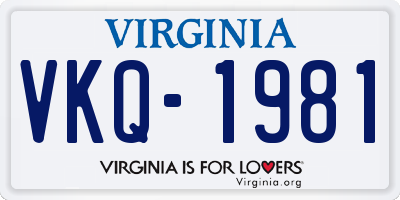 VA license plate VKQ1981