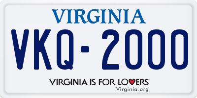 VA license plate VKQ2000