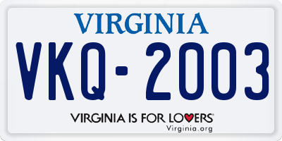 VA license plate VKQ2003