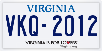 VA license plate VKQ2012