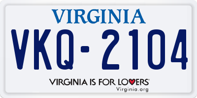 VA license plate VKQ2104