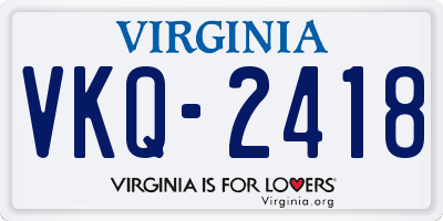 VA license plate VKQ2418