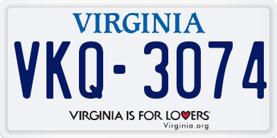 VA license plate VKQ3074