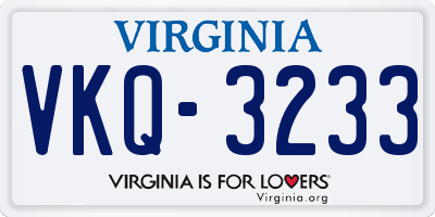 VA license plate VKQ3233