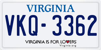 VA license plate VKQ3362