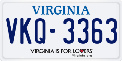 VA license plate VKQ3363