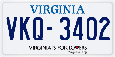 VA license plate VKQ3402