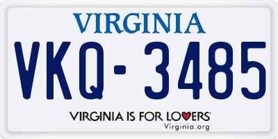 VA license plate VKQ3485