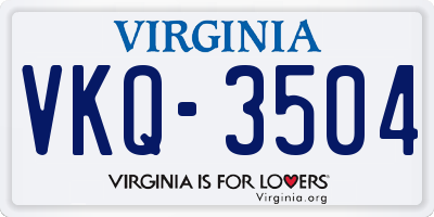 VA license plate VKQ3504