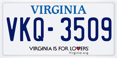 VA license plate VKQ3509