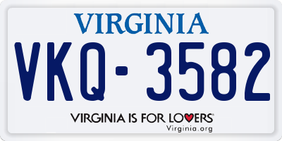 VA license plate VKQ3582