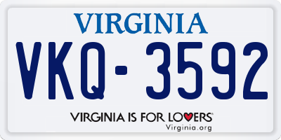 VA license plate VKQ3592