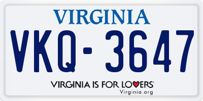 VA license plate VKQ3647
