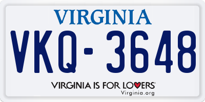 VA license plate VKQ3648