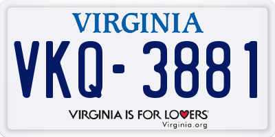 VA license plate VKQ3881