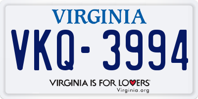VA license plate VKQ3994