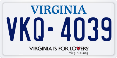 VA license plate VKQ4039