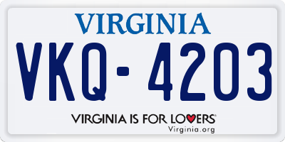 VA license plate VKQ4203
