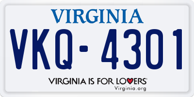 VA license plate VKQ4301