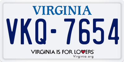 VA license plate VKQ7654