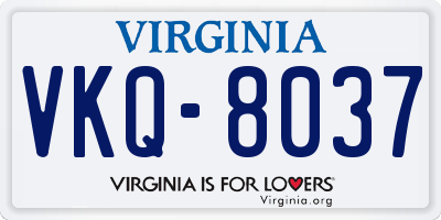 VA license plate VKQ8037