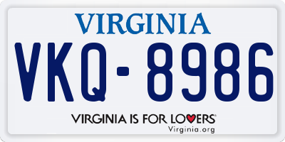 VA license plate VKQ8986