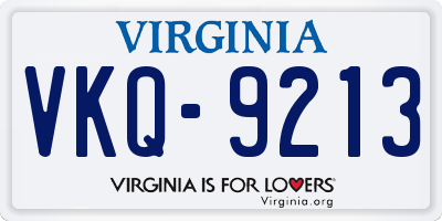VA license plate VKQ9213