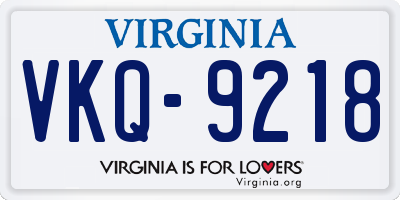 VA license plate VKQ9218