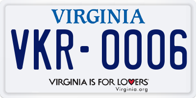 VA license plate VKR0006