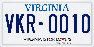 VA license plate VKR0010