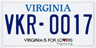 VA license plate VKR0017