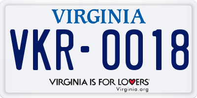 VA license plate VKR0018