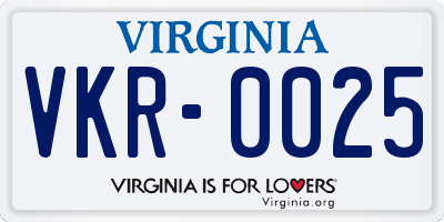 VA license plate VKR0025