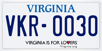 VA license plate VKR0030