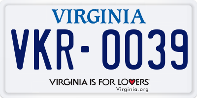 VA license plate VKR0039