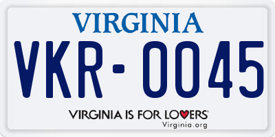 VA license plate VKR0045