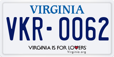 VA license plate VKR0062