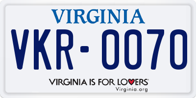 VA license plate VKR0070