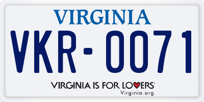 VA license plate VKR0071