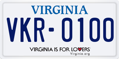 VA license plate VKR0100