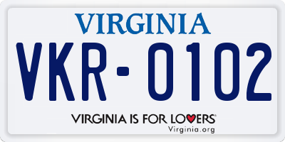 VA license plate VKR0102