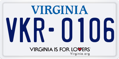 VA license plate VKR0106