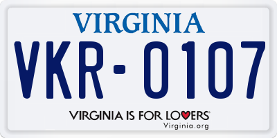 VA license plate VKR0107