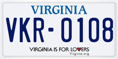 VA license plate VKR0108