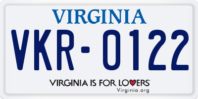 VA license plate VKR0122