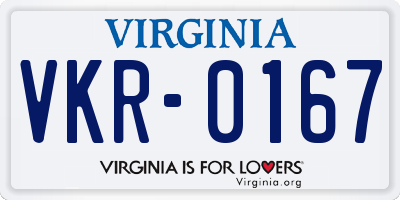 VA license plate VKR0167