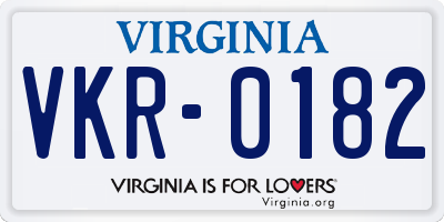 VA license plate VKR0182