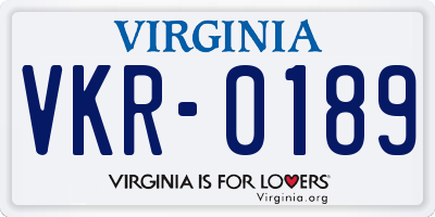 VA license plate VKR0189
