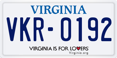 VA license plate VKR0192