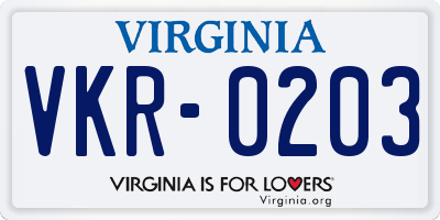 VA license plate VKR0203